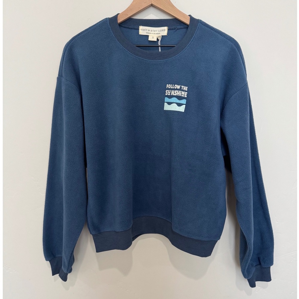 Saltwater Luxe Follow The Sunshine Fleece Sweatshirt Blue Fog Size S Coastal